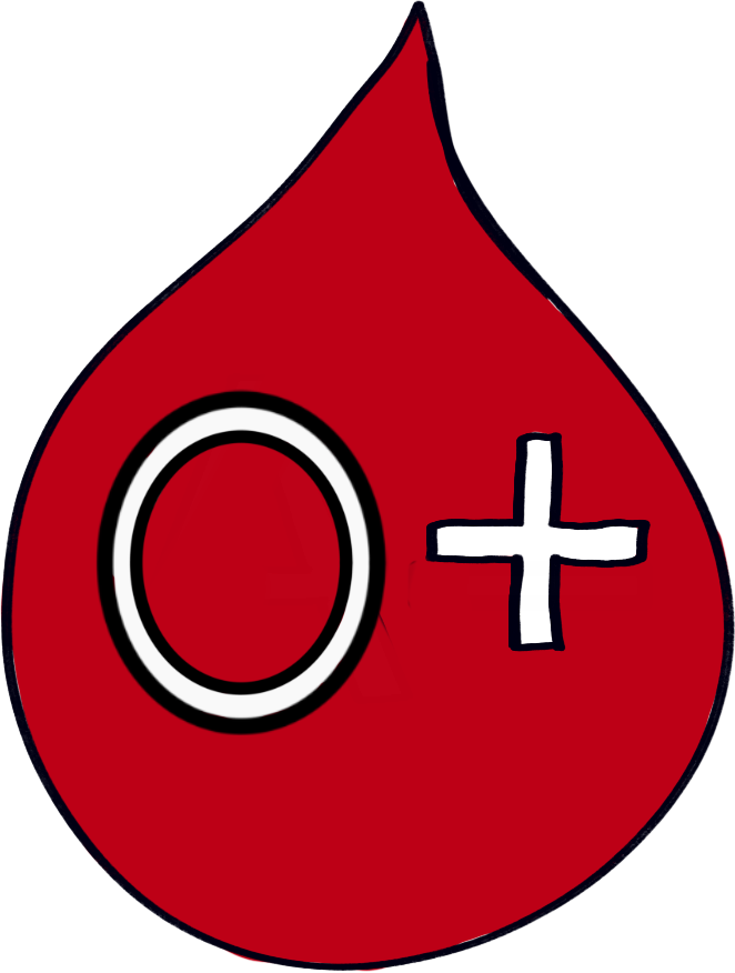 a red droplet with white 'O+' on it